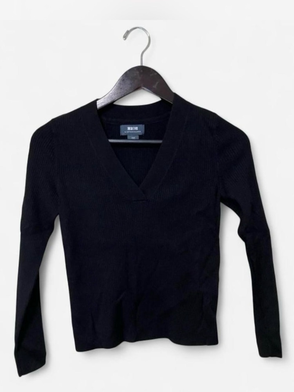 Anthropologie Maeve Black Ribbed V-Neck Sweater Size XSP